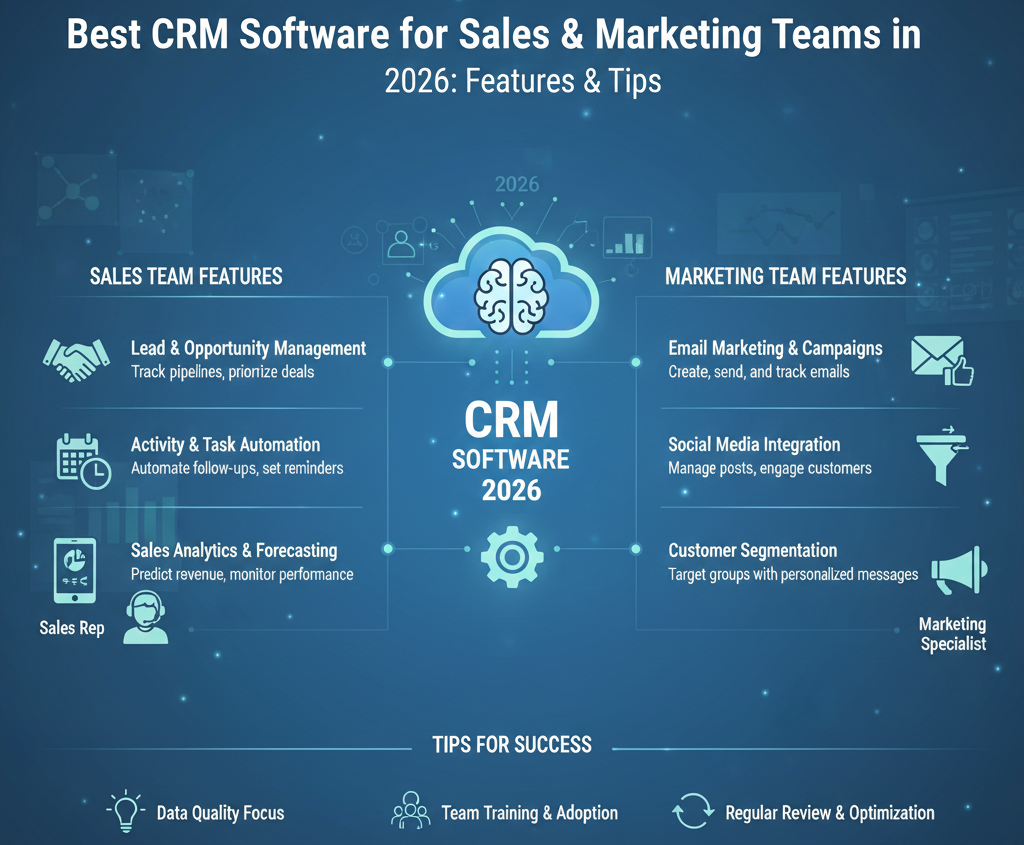 Best CRM Software for Sales & Marketing Teams in 2026: Features & Tips