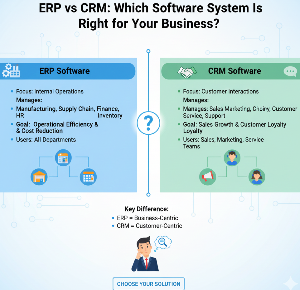 ERP, CRM, business software, enterprise systems, customer relationship management, enterprise resource planning, software comparison, business growth, sales software, operational efficiency, digital transformation, cloud software, business tools